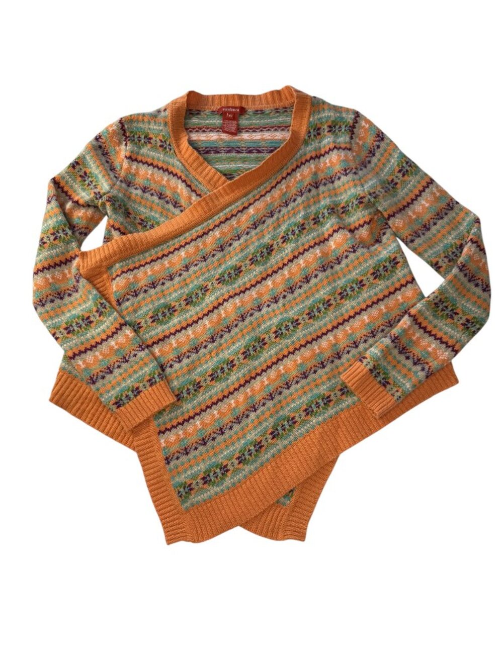 SUNDANCE Open Cardigan Sweater Orange Green Blue Size Women's XS.  Wool Cashmere